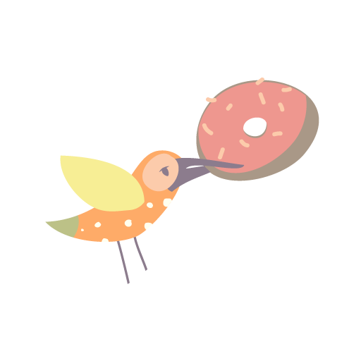 Bird carrying a donut